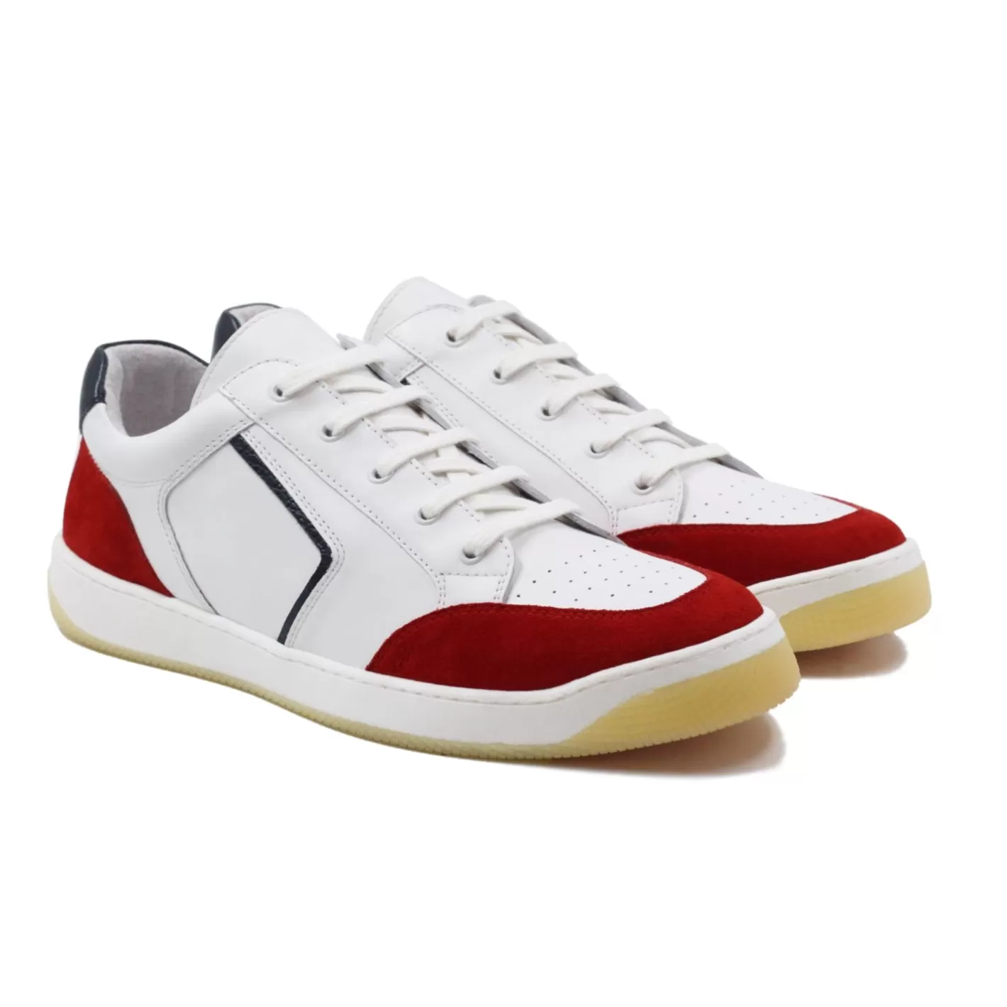 Baskets-JULES & JENN Baskets Retro Homme Cuir Blanc & Rouge Blanc/Rouge/Bleu