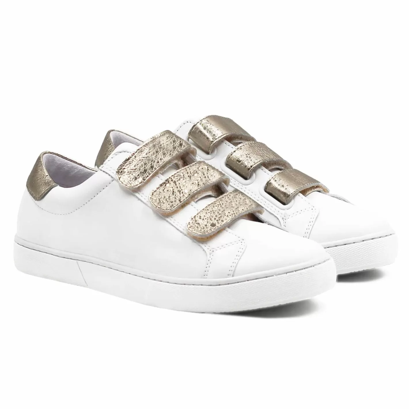 Baskets-JULES & JENN Baskets Scratch Cuir Blanc Dore Blanc/Dore