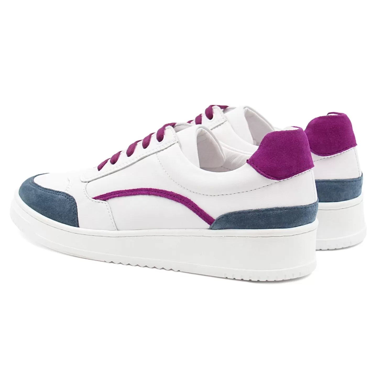 Baskets-JULES & JENN Baskets Vintage Cuir Blanc Mauve Blanc/Mauve