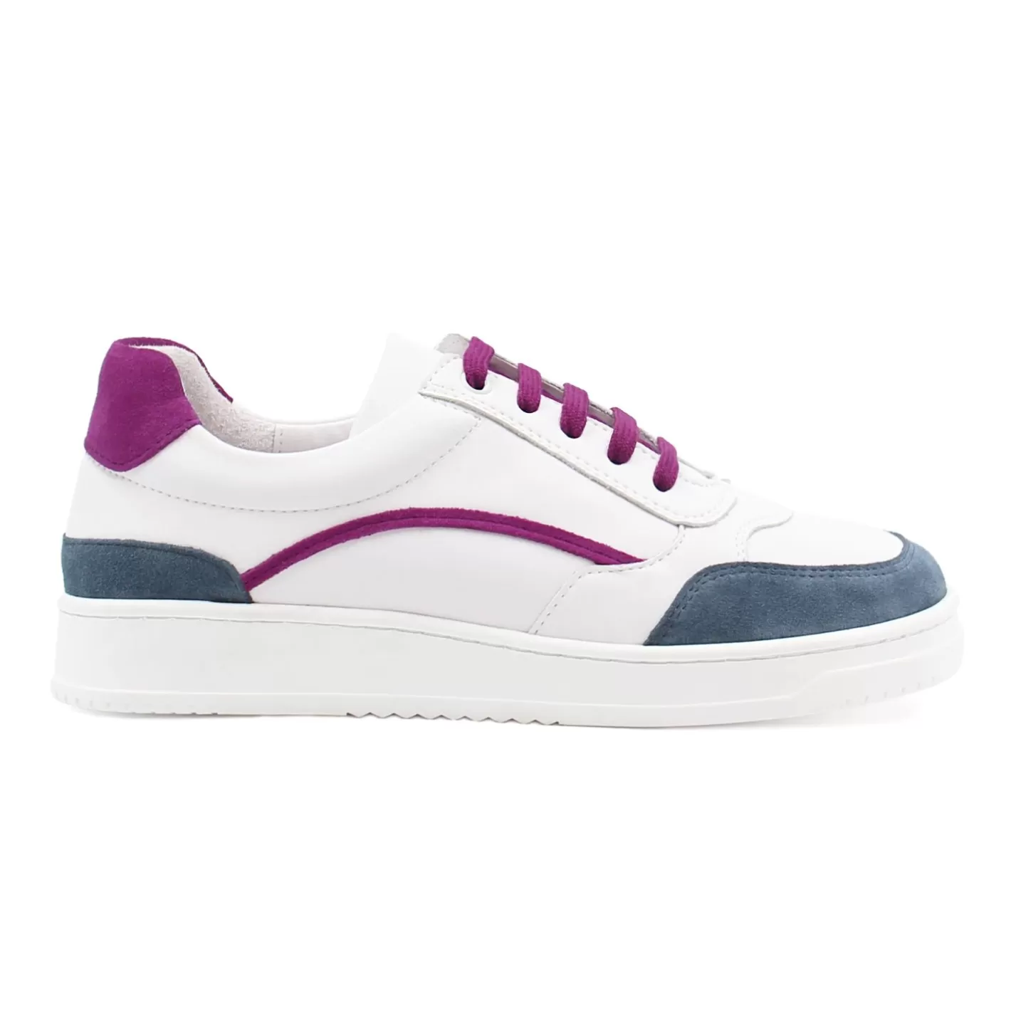 Baskets-JULES & JENN Baskets Vintage Cuir Blanc Mauve Blanc/Mauve