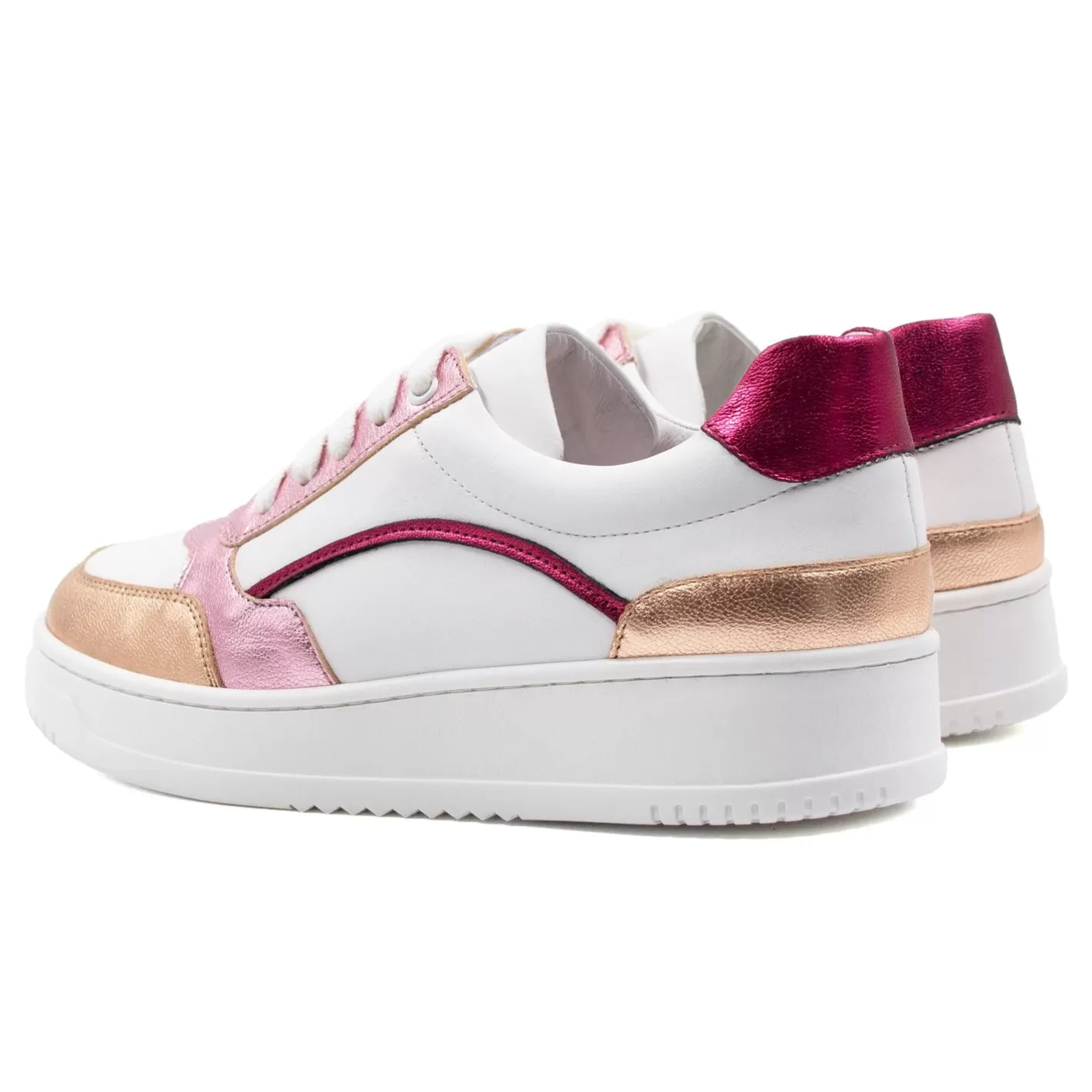 Baskets-JULES & JENN Baskets Vintage Cuir Blanc Rose Blanc/Rose