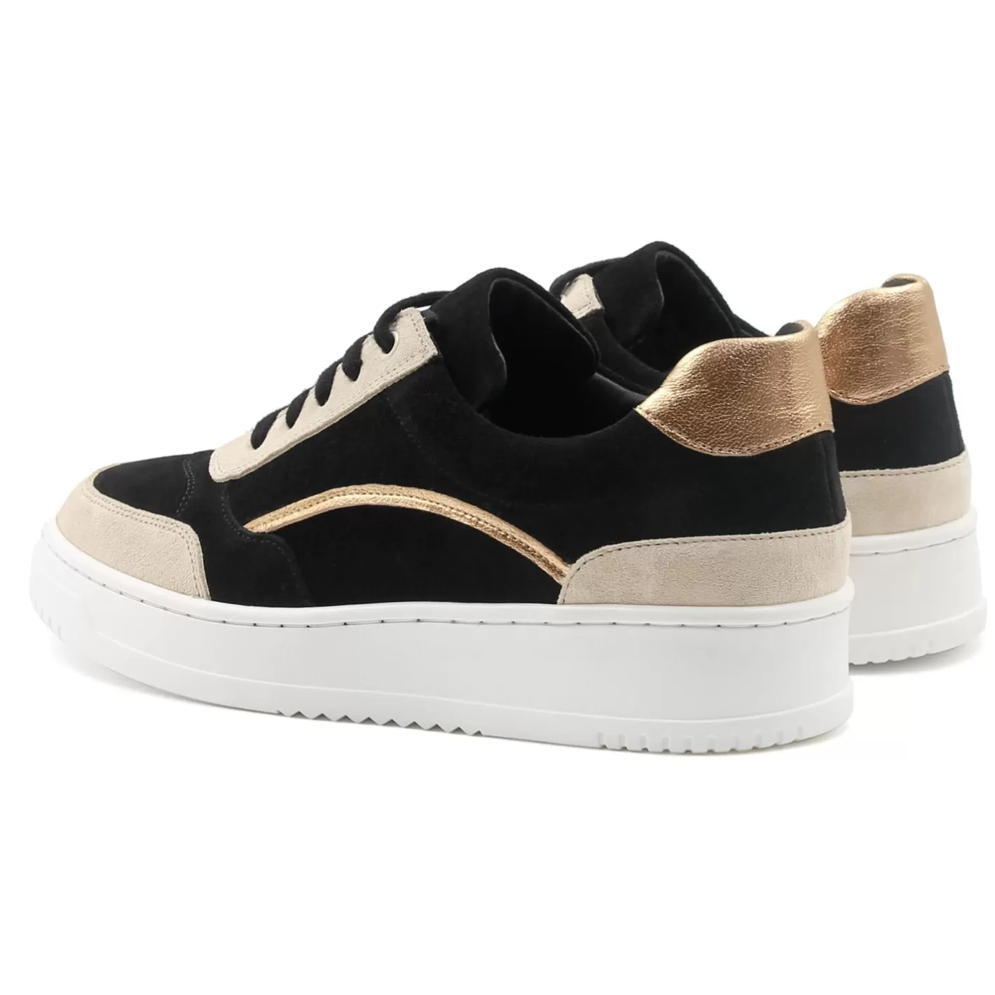 Baskets-JULES & JENN Baskets Vintage Cuir Noir Beige Noir/Beige