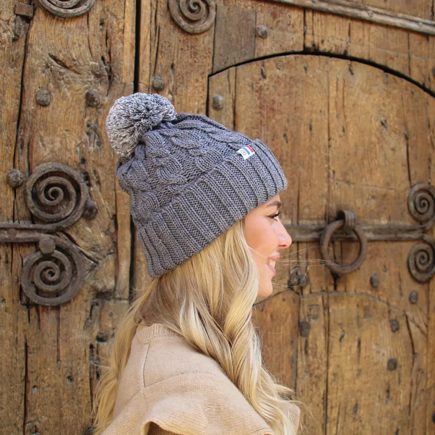 Bonnets-JULES & JENN Bonnet Pompon Laine Gris