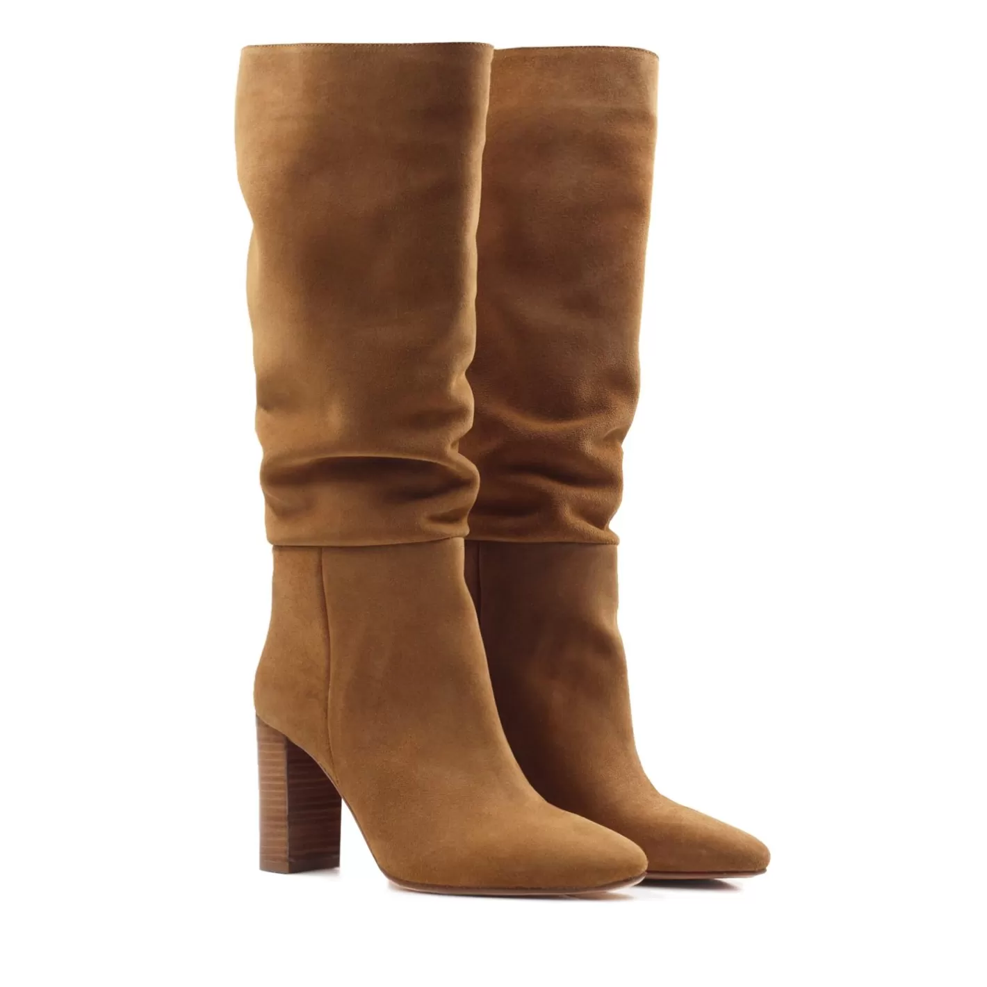 Bottines & Bottes-JULES & JENN Bottes Drapees Cuir Daim Cognac