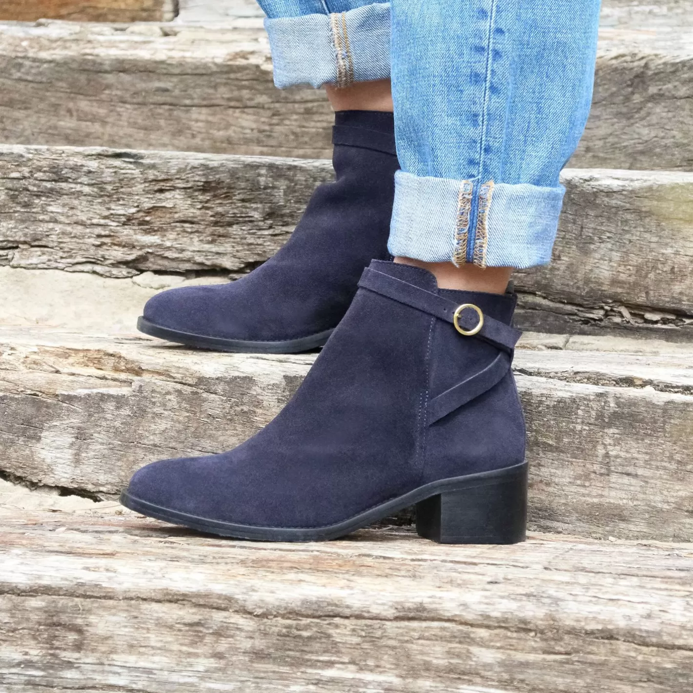 Bottines & Bottes-JULES & JENN Bottines Cavalieres Cuir Daim Bleu