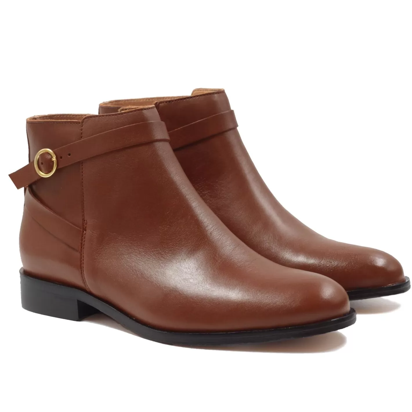 Bottines & Bottes-JULES & JENN Bottines Cavalieres Plates Cuir Camel