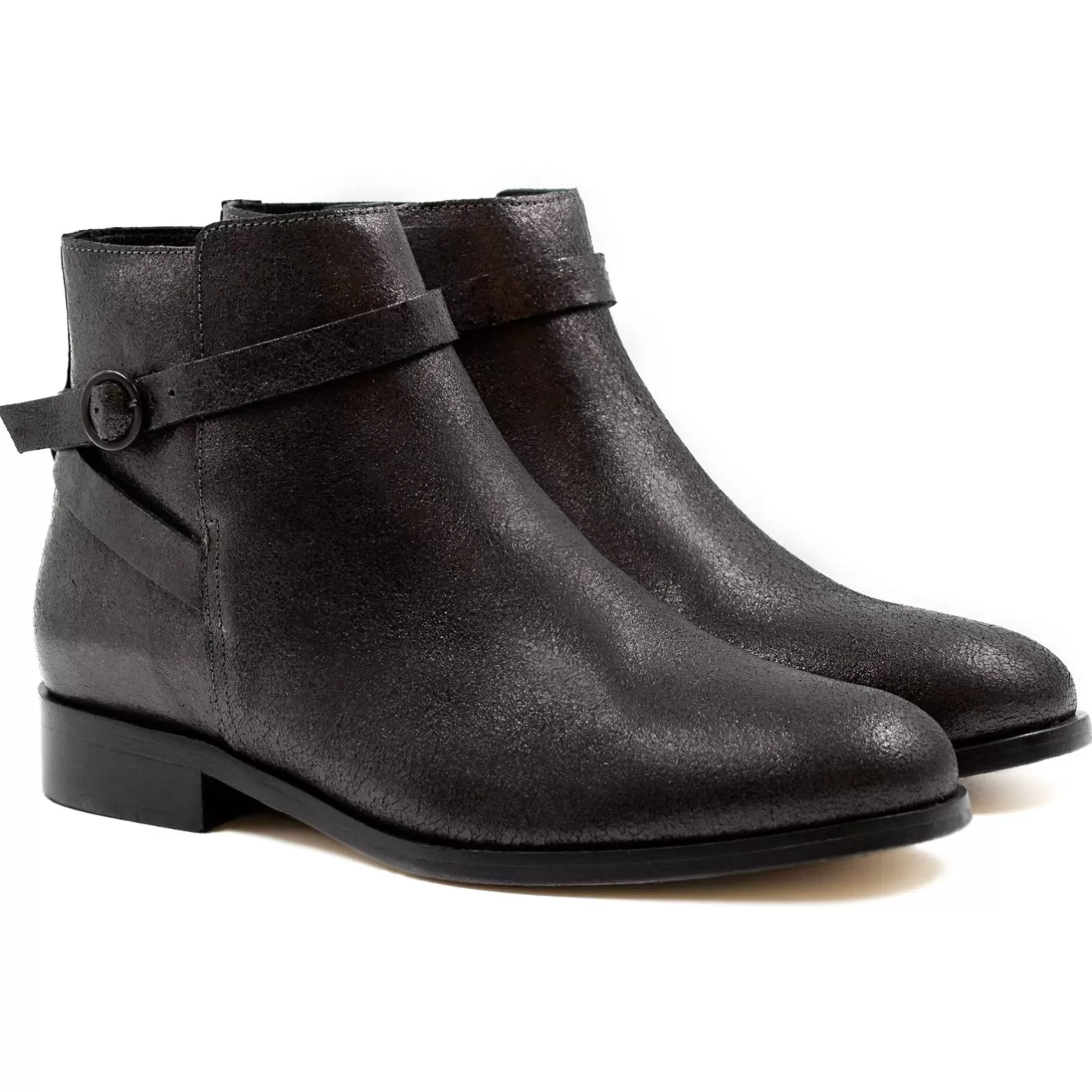 Bottines & Bottes-JULES & JENN Bottines Cavalieres Plates Cuir Irise Noir