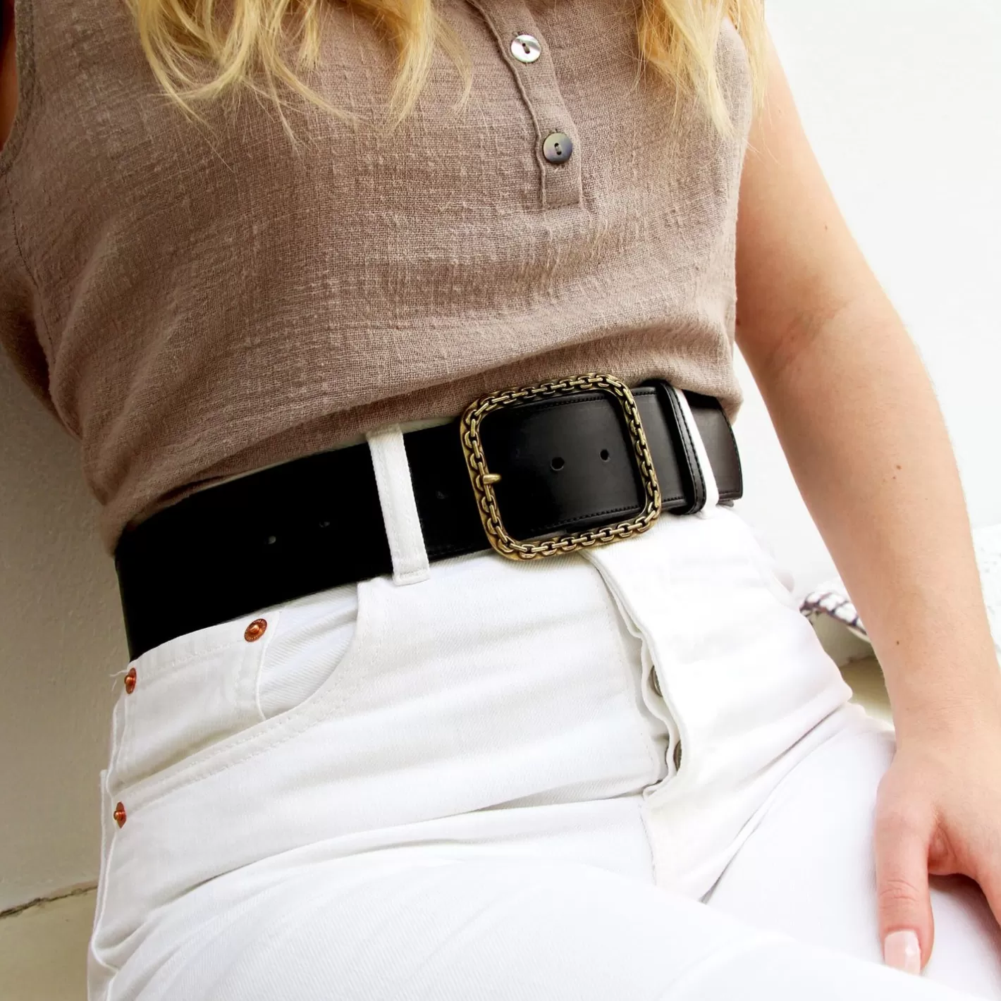 Ceintures-JULES & JENN Ceinture Bijou Cuir Noir