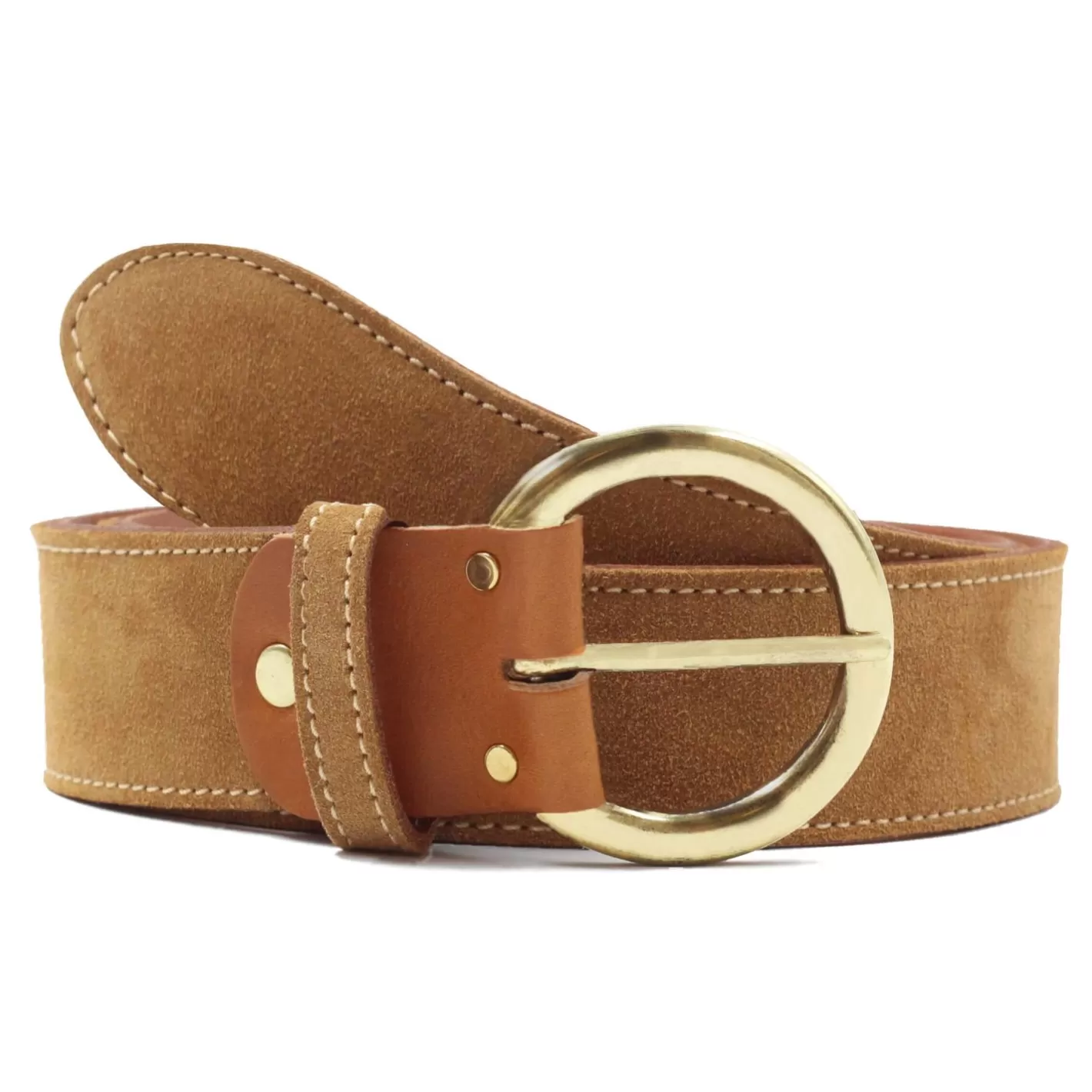 Ceintures-JULES & JENN Ceinture Boheme Cuir Daim Camel