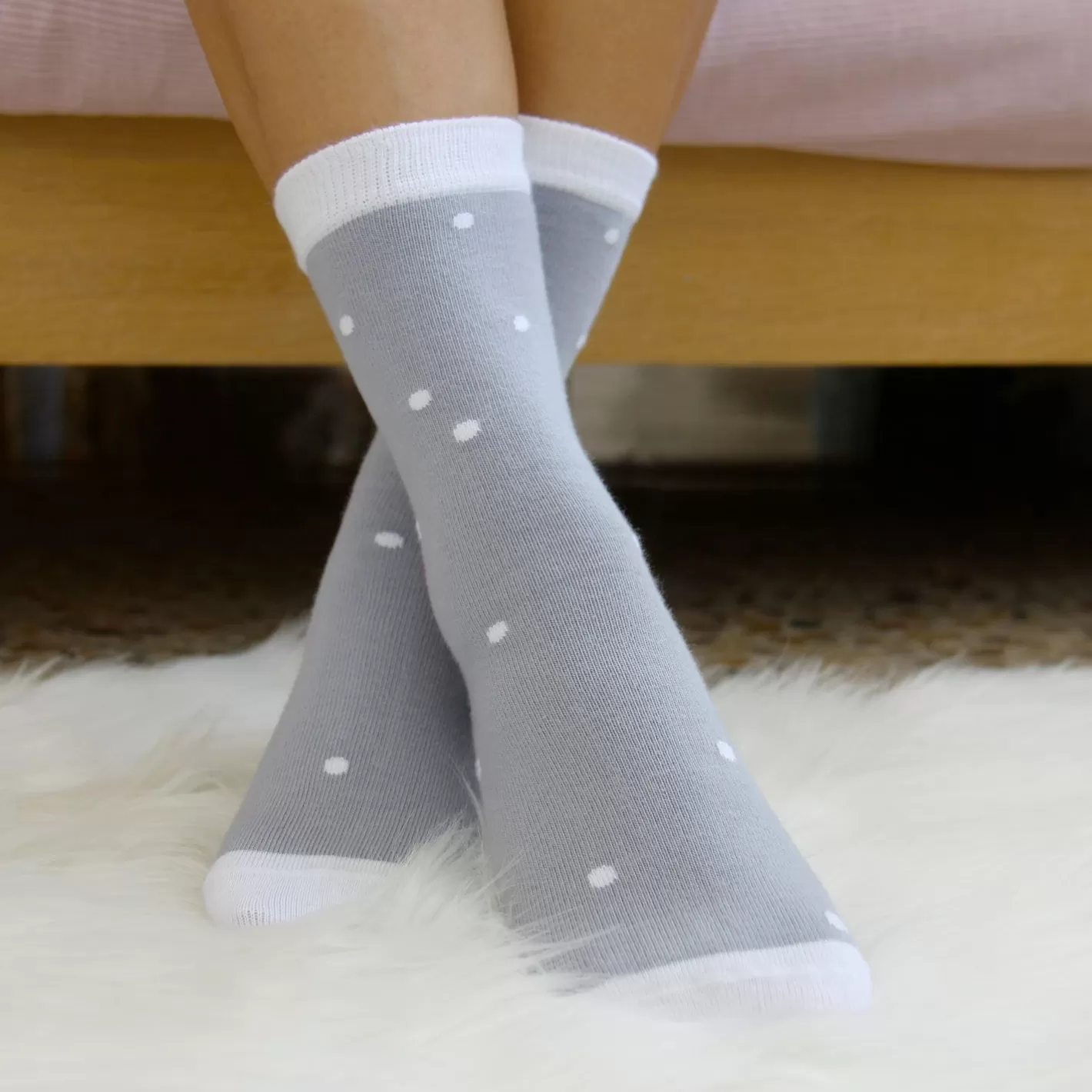 Chaussettes-JULES & JENN Chaussettes A Pois Coton Gris Blanc Blanc/Gris