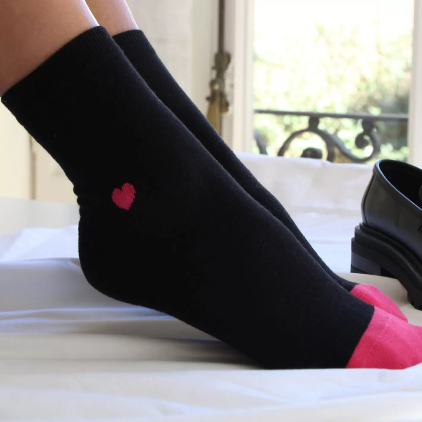 Chaussettes-JULES & JENN Chaussettes Coeur Noir Fushia