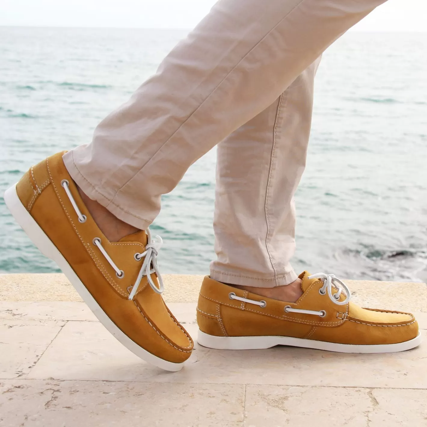 Chaussures Bateau-JULES & JENN Chaussures Bateau Cuir Jaune