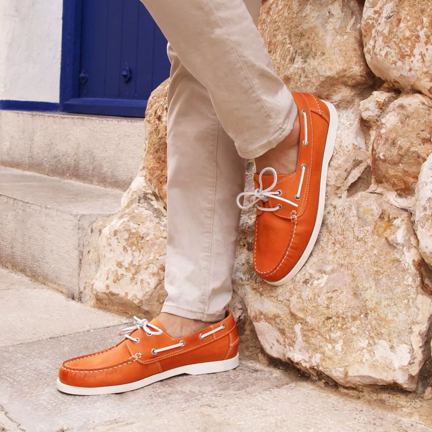 Chaussures Bateau-JULES & JENN Chaussures Bateau Cuir Orange Orange Brique