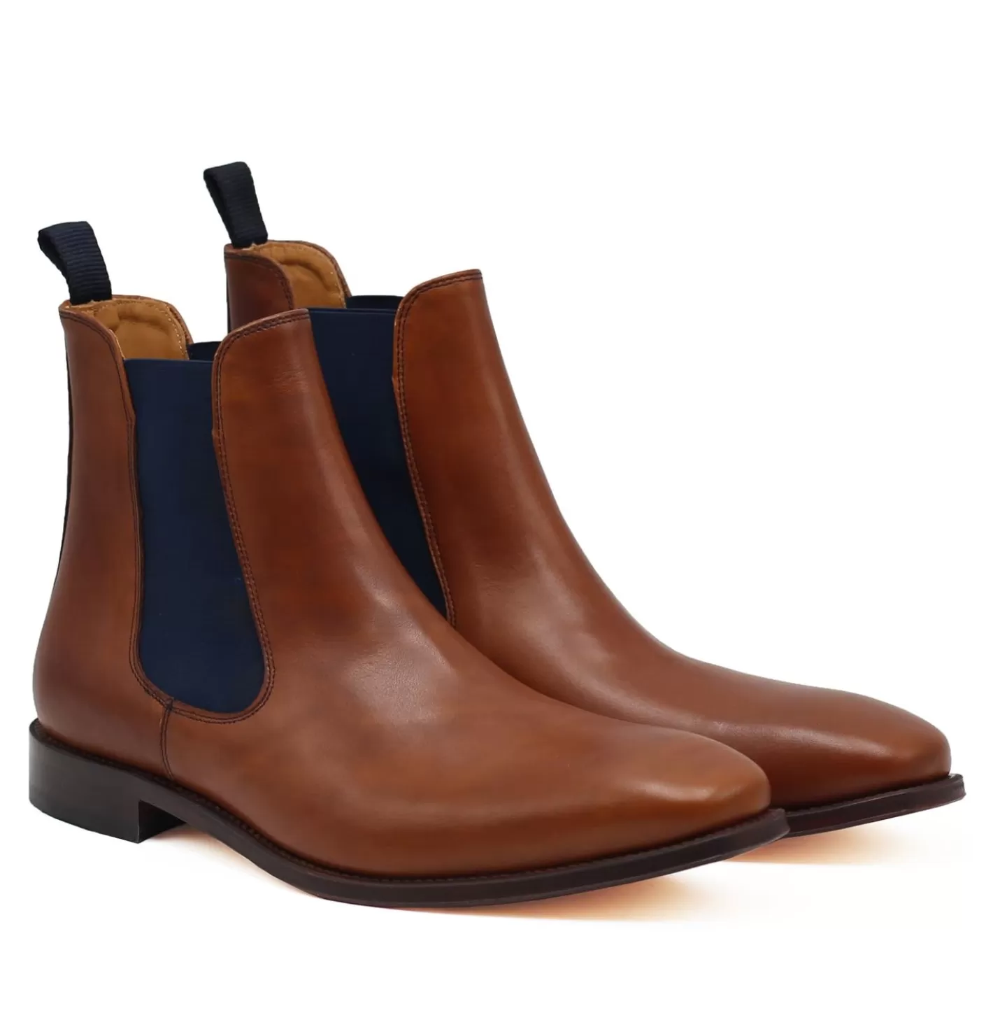 Boots-JULES & JENN Chelsea Boots Cuir Cognac Bleu Cognac/Marine