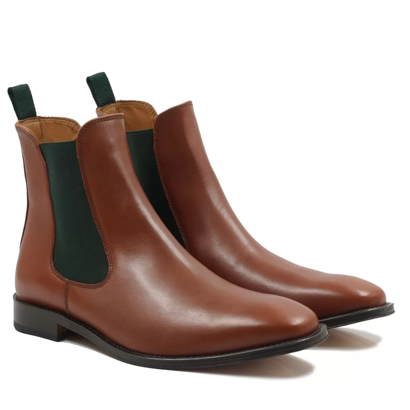 Boots-JULES & JENN Chelsea Boots Cuir Cognac Vert Cognac/Vert