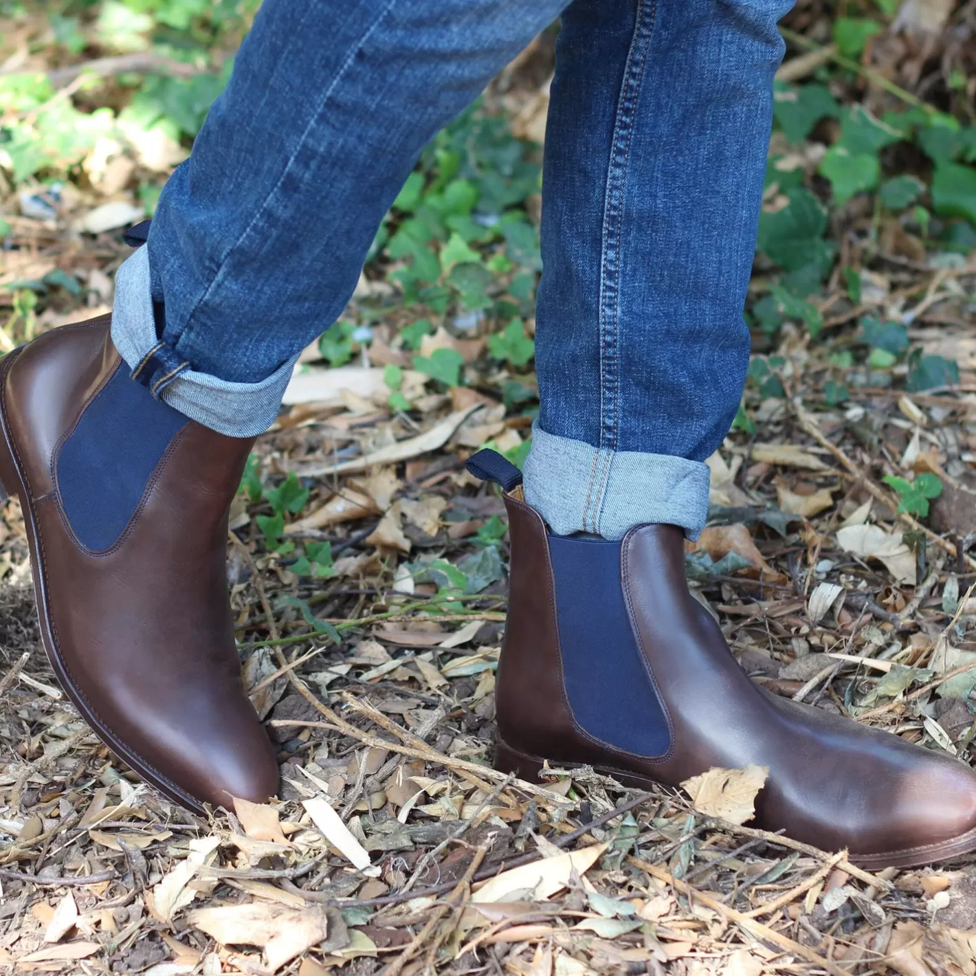 Boots-JULES & JENN Chelsea Boots Cuir Marron Bleu Marron/Bleu