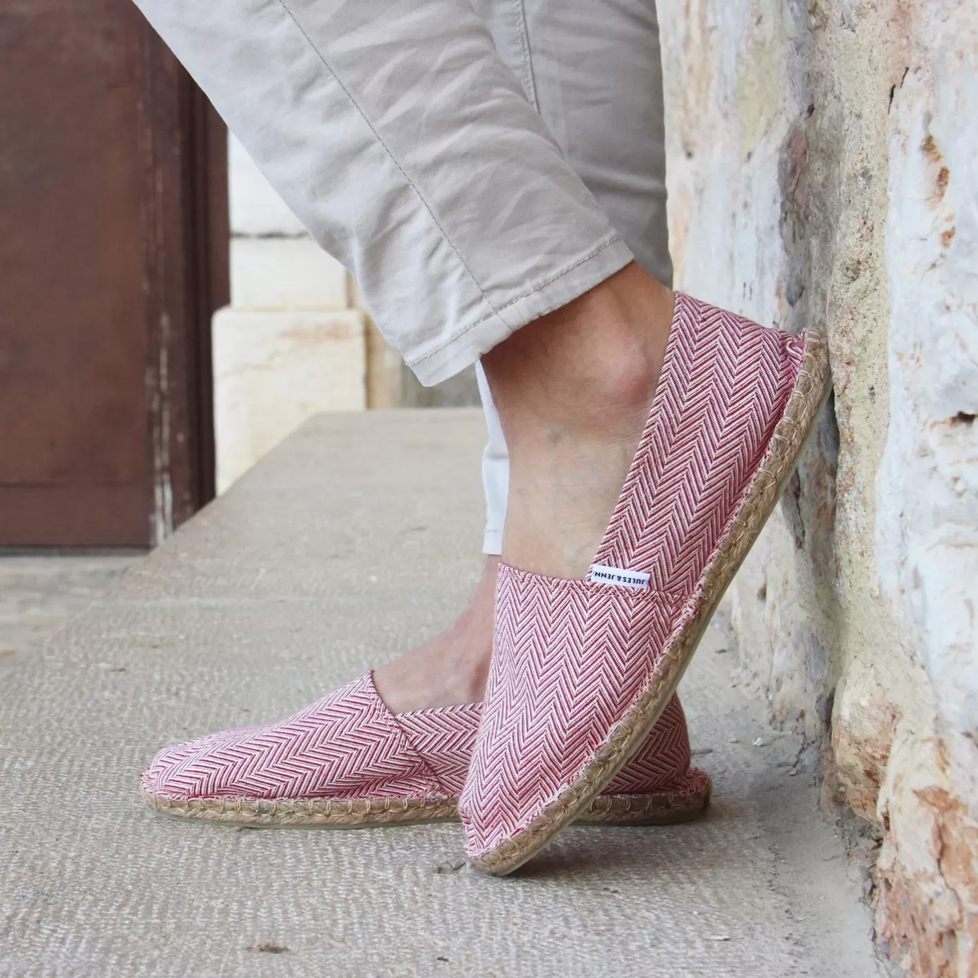 Espadrilles-JULES & JENN Espadrilles Coton Upcycle Blanc Rouge Blanc/Rouge