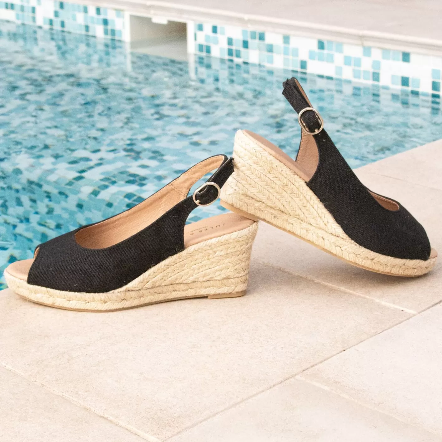 Sandales-JULES & JENN Espadrilles Slingback Recyclees Es Noir