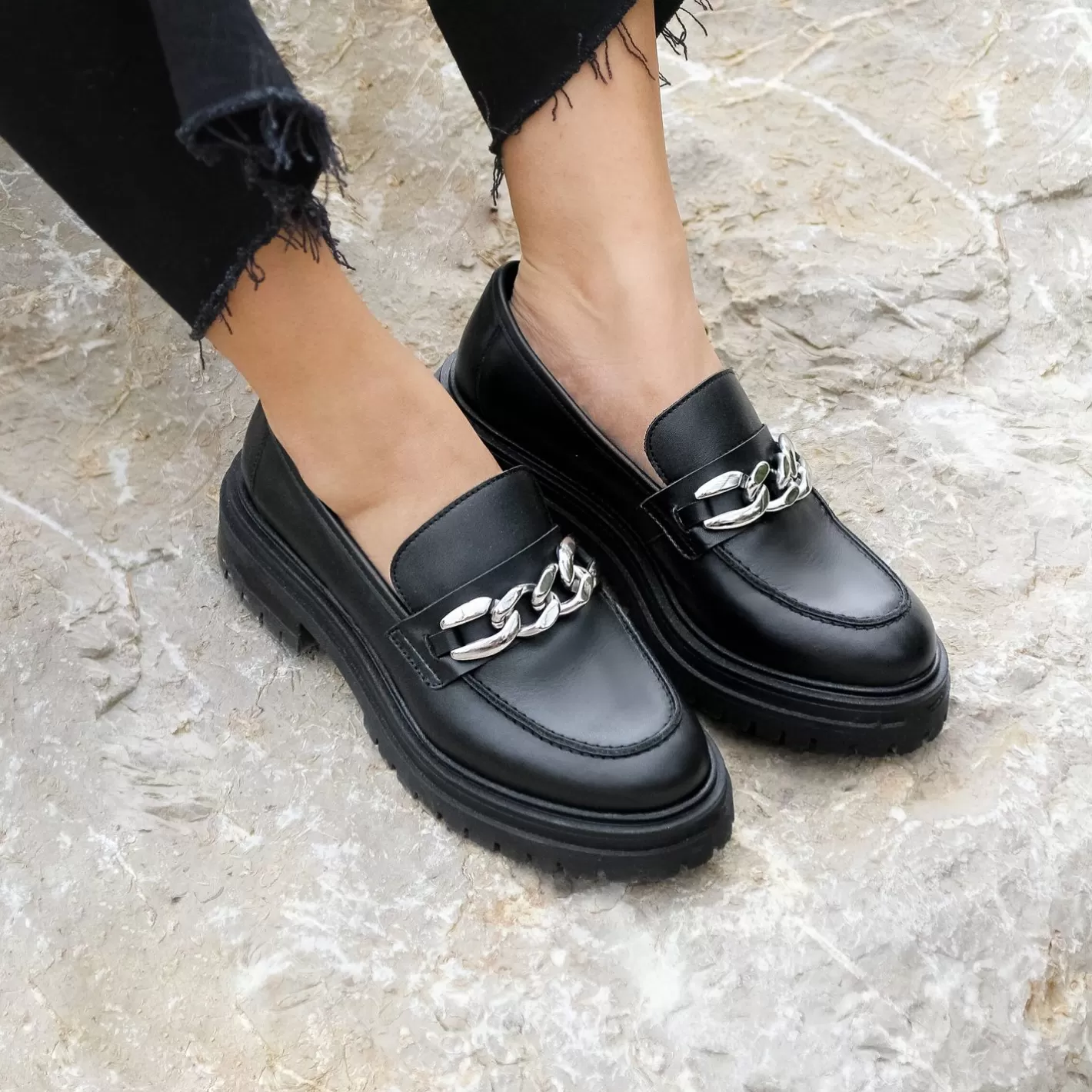 Mocassins & Derbies-JULES & JENN Mocassins Crantes Cuir Noir