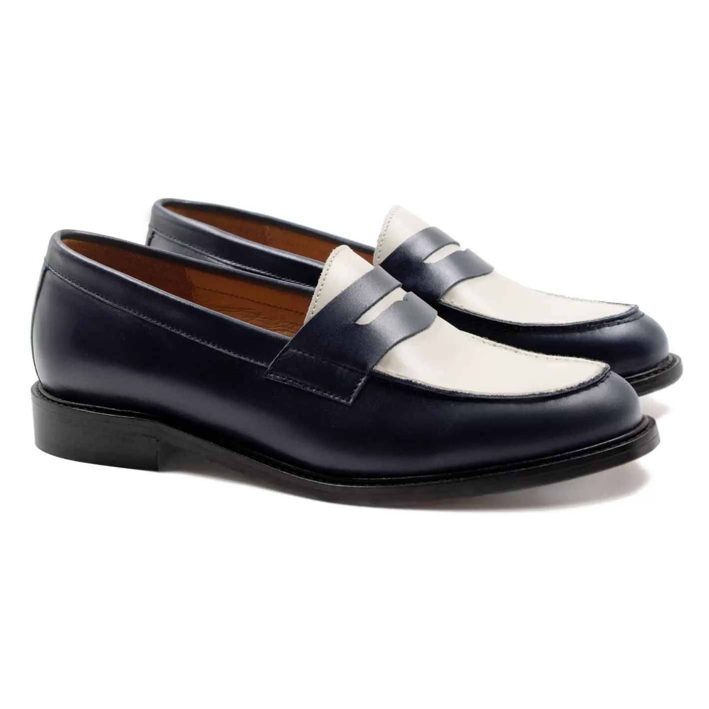 Mocassins & Derbies-JULES & JENN Mocassins Cuir Blanc Bleu