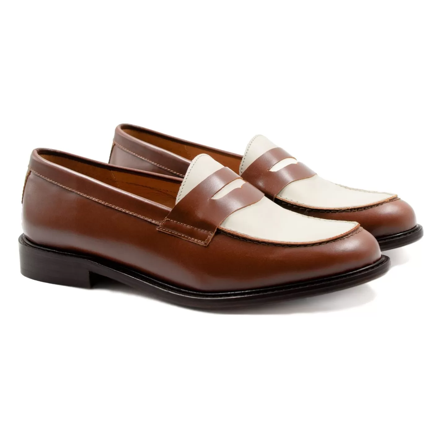 Mocassins & Derbies-JULES & JENN Mocassins Cuir Blanc Cognac