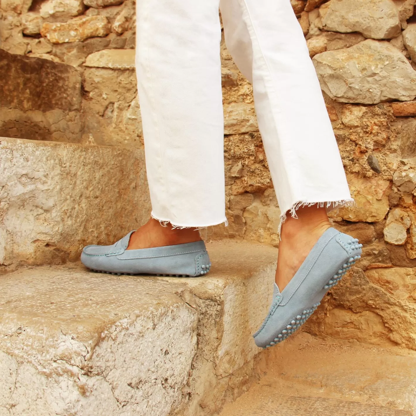 Mocassins & Derbies-JULES & JENN Mocassins Cuir Daim Bleu Clair