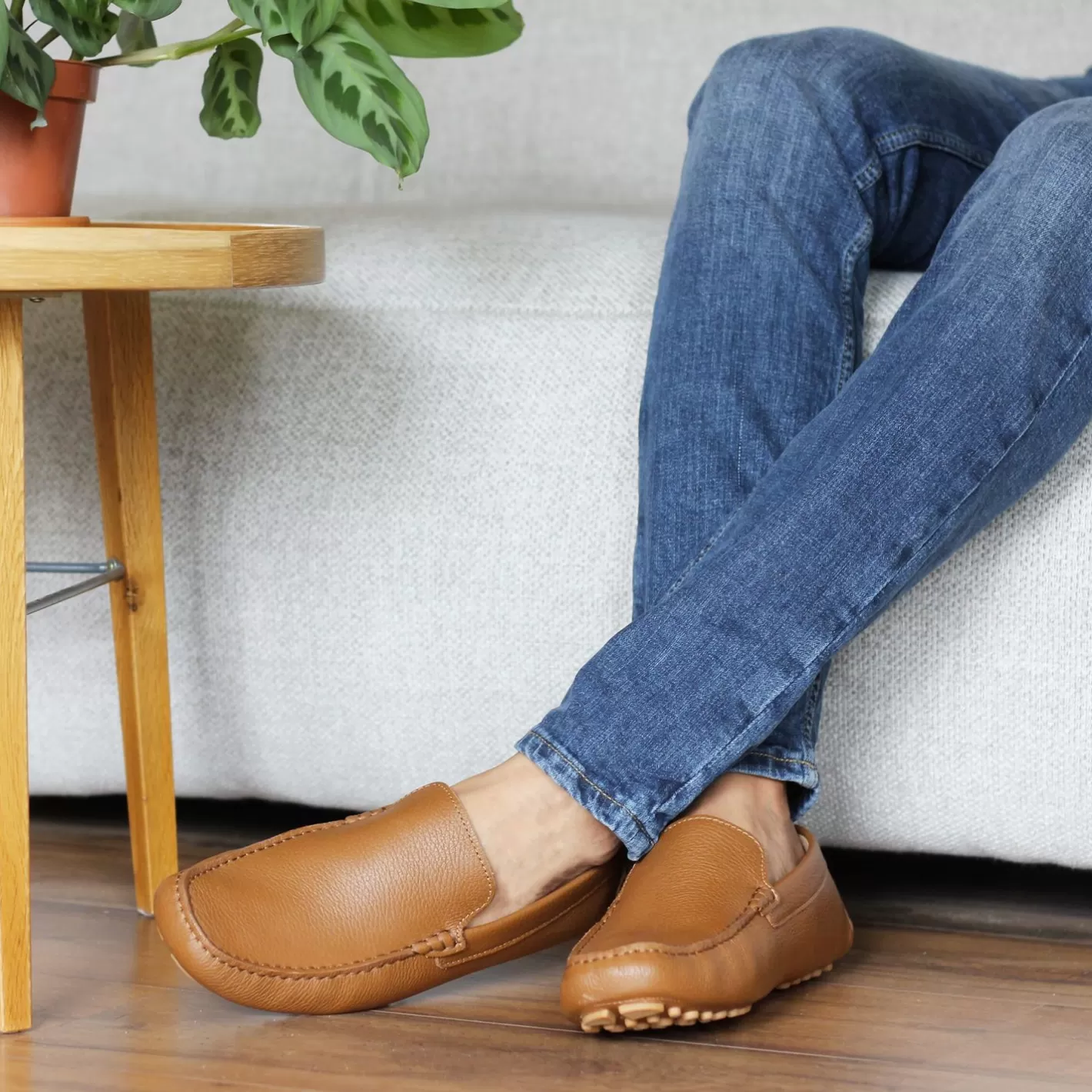 Mocassins-JULES & JENN Mocassins Cuir Graine Cognac