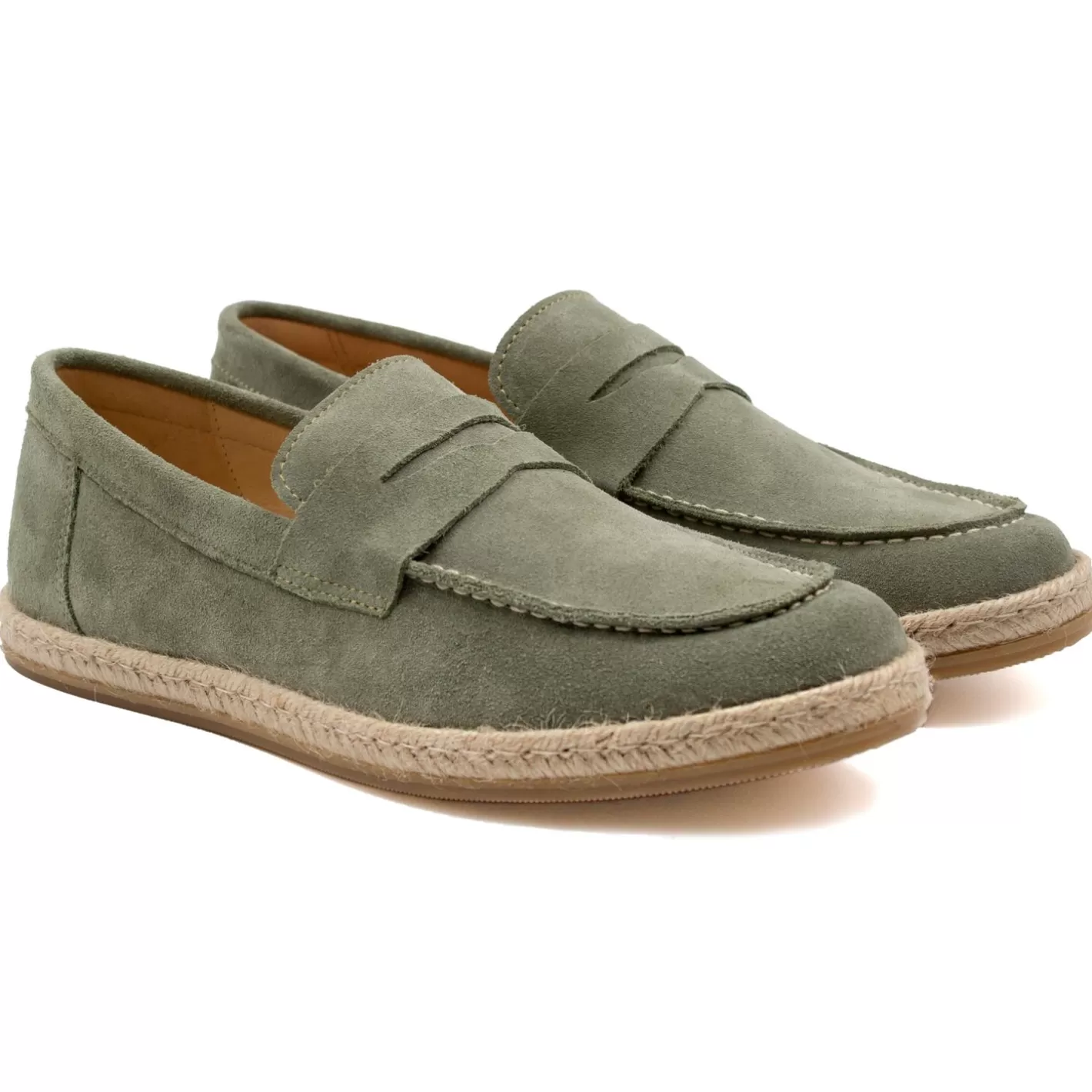 Mocassins-JULES & JENN Mocassins Espadrille Cuir Daim Kaki