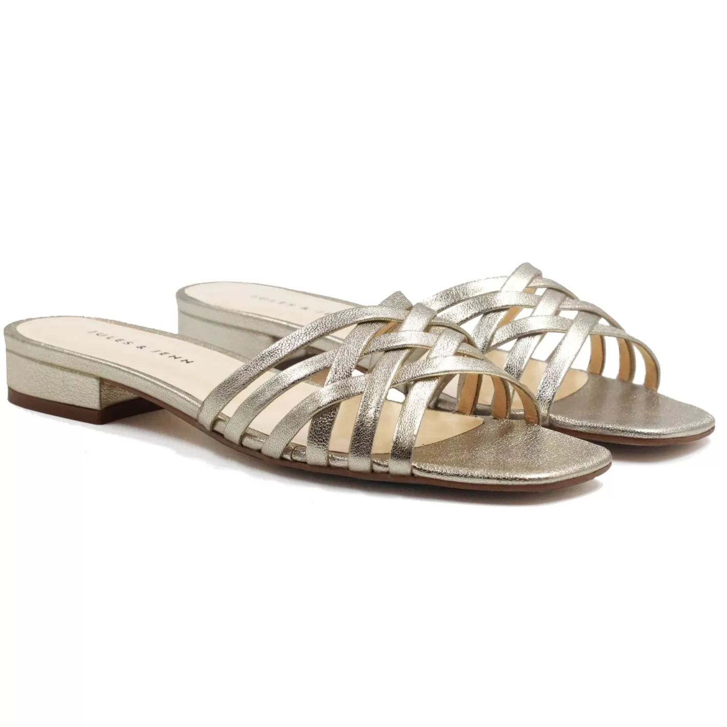 Sandales-JULES & JENN Mules Plates Brides Cuir Dore