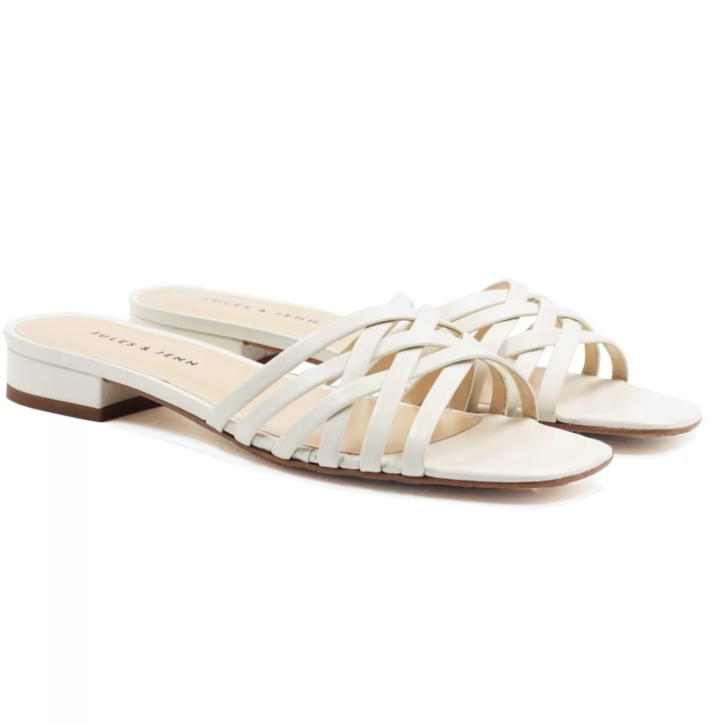 Sandales-JULES & JENN Mules Plates Brides Cuir Blanc