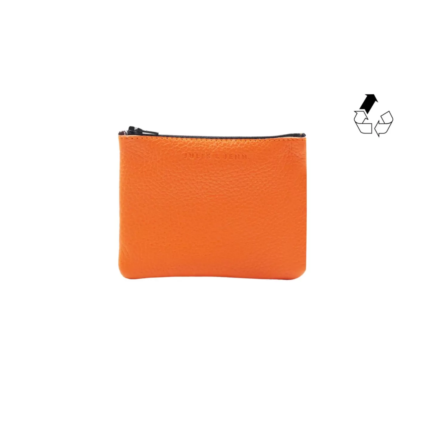 Petite Maroquinerie-JULES & JENN Pochette Cuir Graine Upcycle Petit Modele Orange