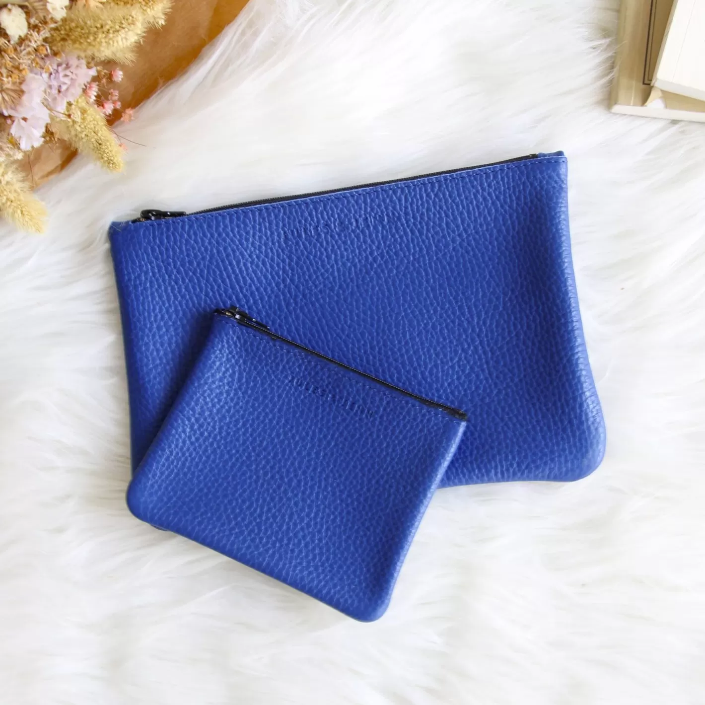 Petite Maroquinerie-JULES & JENN Pochette Cuir Upcycle Graine Bleu