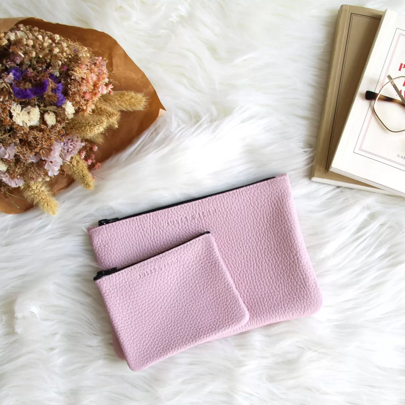 Petite Maroquinerie-JULES & JENN Pochette Cuir Upcycle Graine Rose