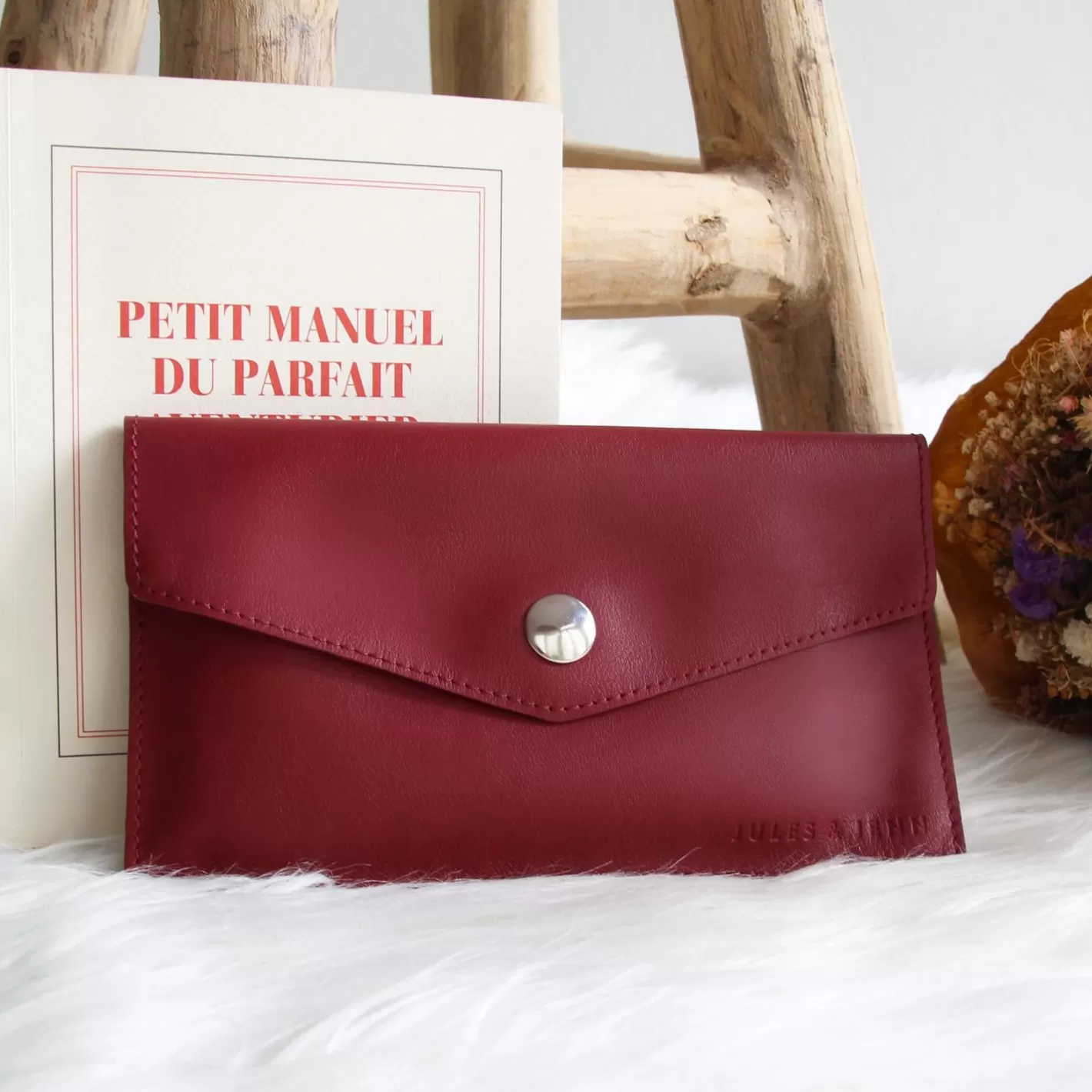 Petite Maroquinerie-JULES & JENN Pochette Enveloppe Upcycle Fonce Rouge