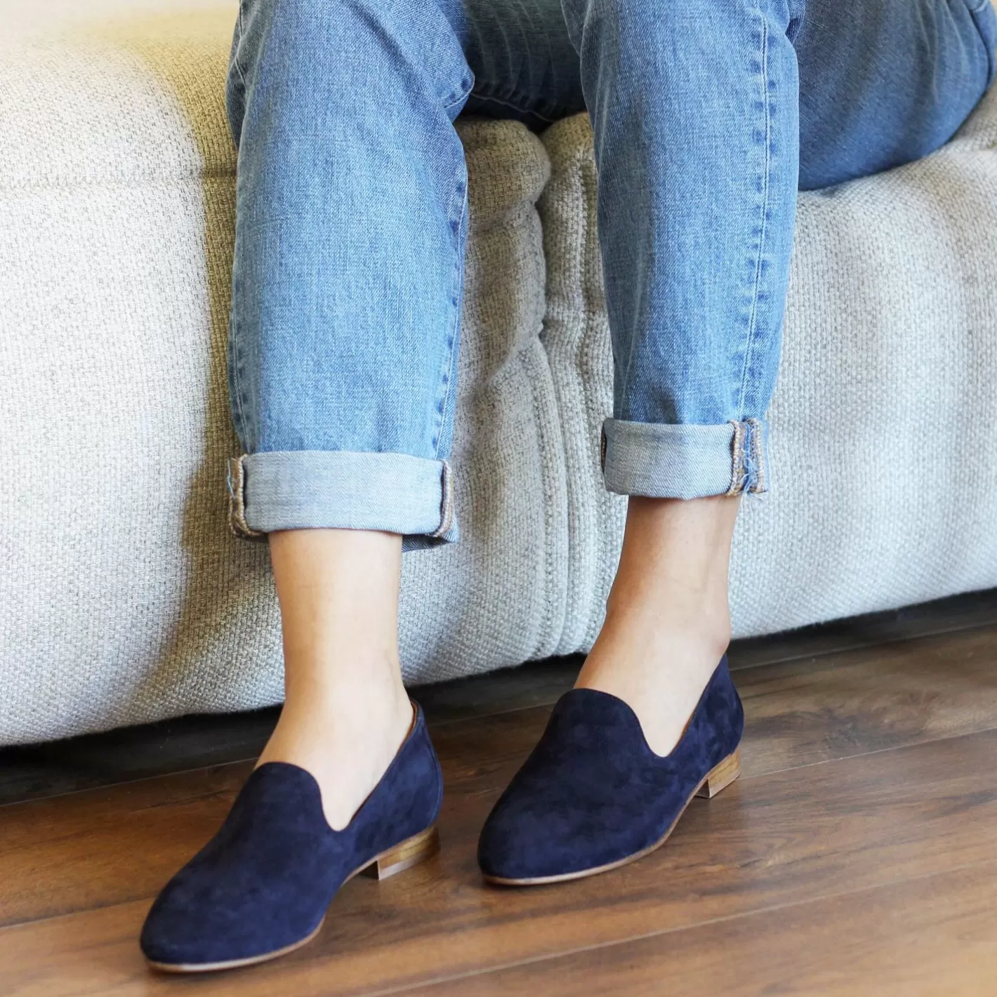 Ballerines & Slippers-JULES & JENN Slippers Classiques Daim Bleu